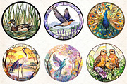 Round Stained Glass Birds Clipart, an Illustration by DreamCafeArt (Thumbnail 4 of 9)