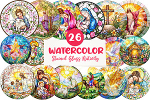 Round Stained Glass Spring Nativity, an Illustration by CreationArt