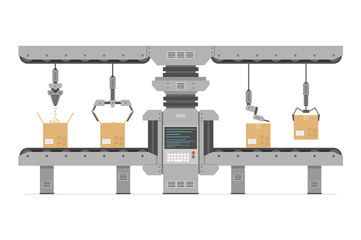 Automatic production conveyor, a Technology Illustration by Volyk (Photo 1 of 3)