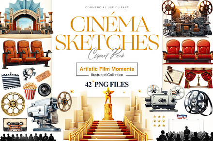 Watercolor Cinema Clipart, Theatre, a Technology Illustration by BrushstrokeArtGB