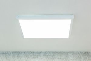 Modern led ceiling panel illuminating a room with patterned wallpaper, an Architecture Photo by Antonio Gravante Market