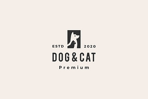 Dog Cat Pet Hipster Vintage Logo