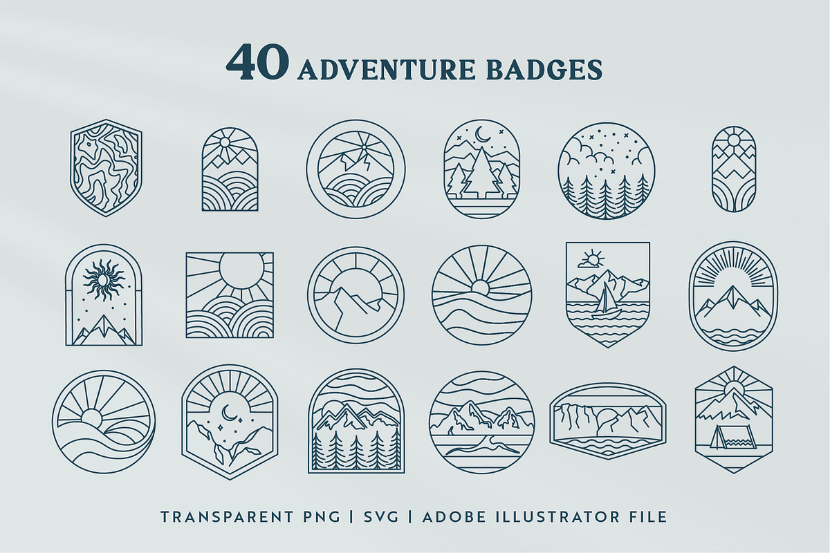 Adventure Line Art Graphic Set, a Branding & Logo Template by Ellen Carty Design (Photo 2 of 13)