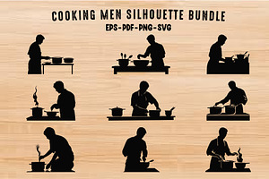 Cooking Men Silhouette Clipart Set, a Food Illustration by Gfx Expert Team