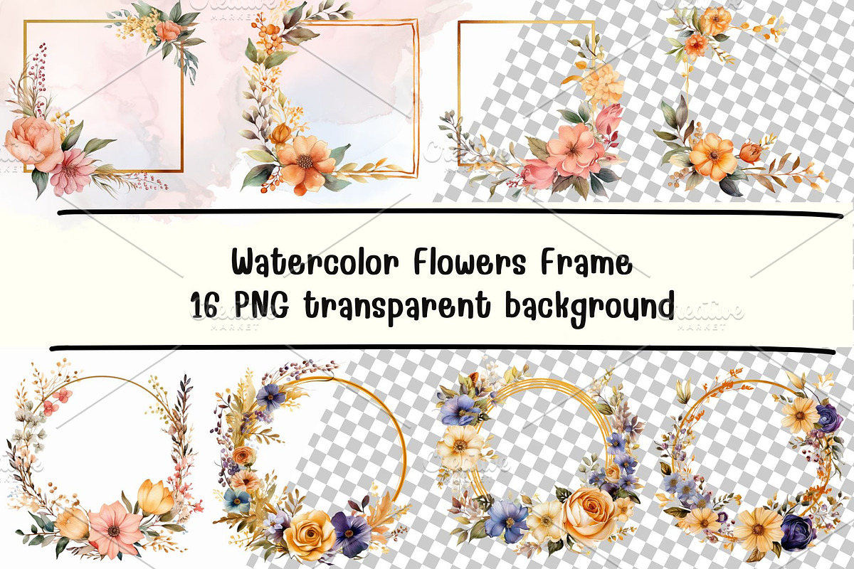Watercolor Flowers Frame 16 PNG, a Transportation Photo by PKshop (Photo 1 of 3)