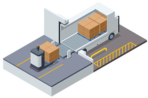 isometric warehouse dock, an Illustration by Golden Sikorka