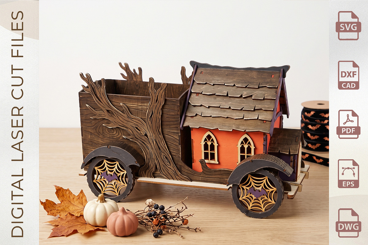 Haunted House Candy Truck Laser Cut, an Object Graphic by WoodoraCut (Photo 6 of 8)