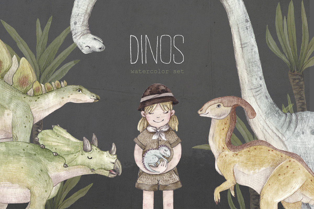 DINOSAURS watercolor set, an Animal Illustration by Natali Smolova (Photo 1 of 11)