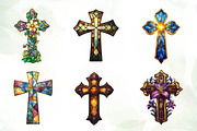 Stained Glass Easter Crosses Clipart, an Illustration by CreationArt (Thumbnail 2 of 5)