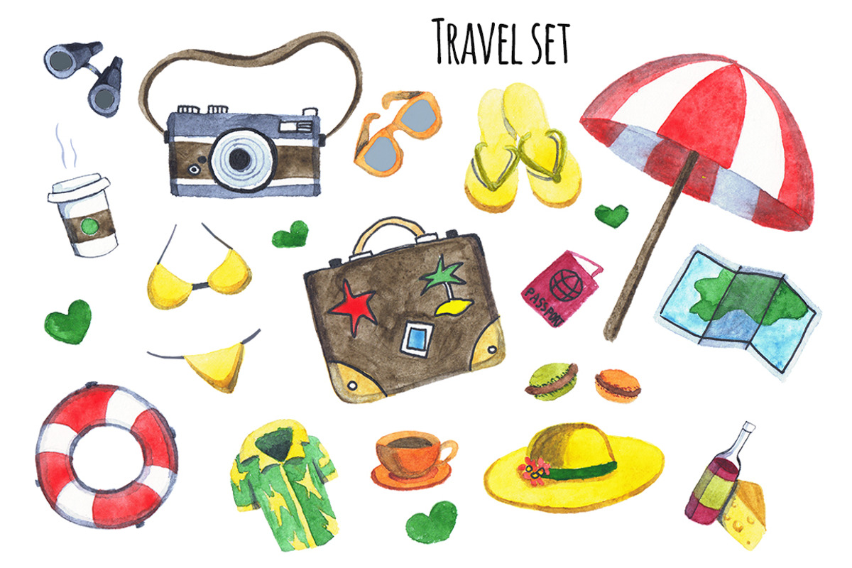 Watercolor set. It's time to travel., an Illustration by Art Loft
