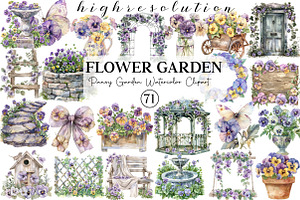 Pansy Garden Watercolor Clipart, an Illustration by DreamCafeArt