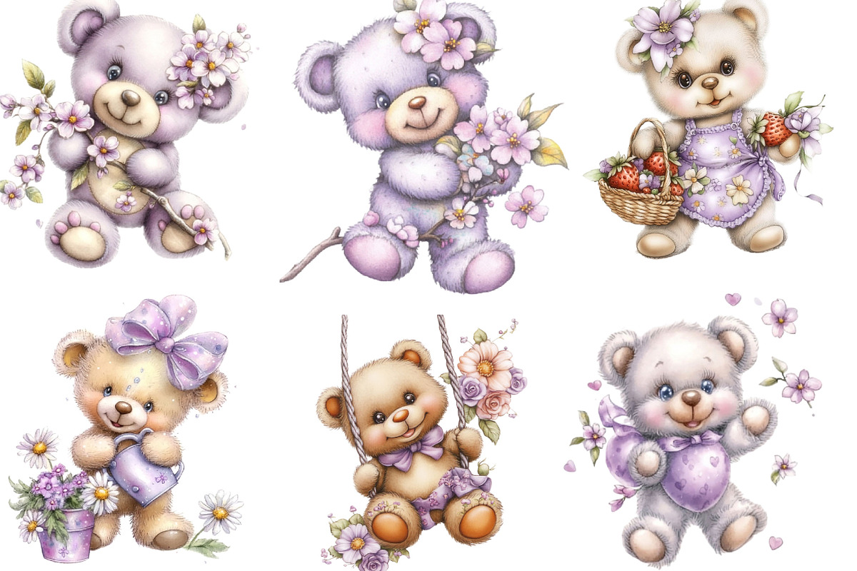 Whimsical Spring Teddy Bear Clipart, an Illustration by Designking (Photo 5 of 5)
