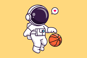 Cute Astronaut Playing Basket Ball, a Sport Illustration by Catalyst Labs