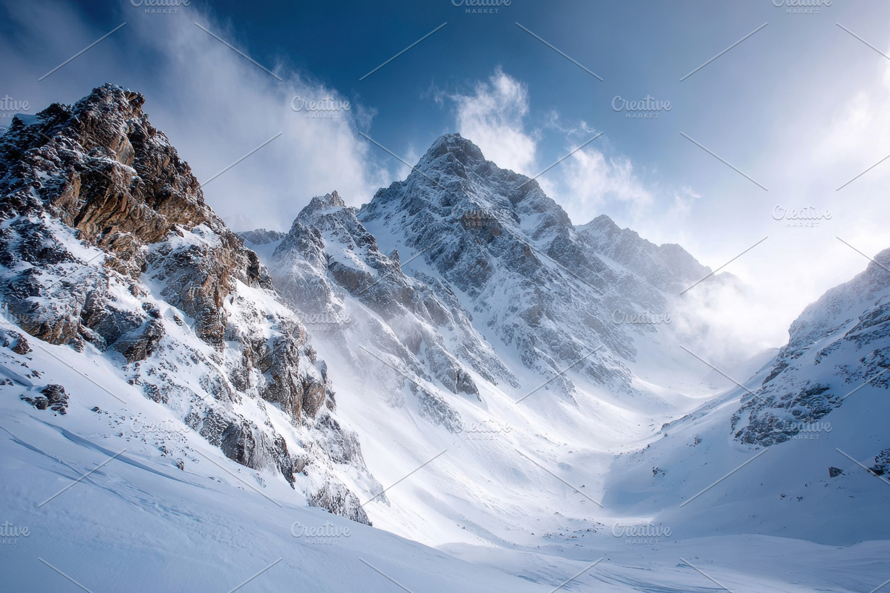 Majestic snow-covered mountain landscape, a Nature Photo by AlyaAnd