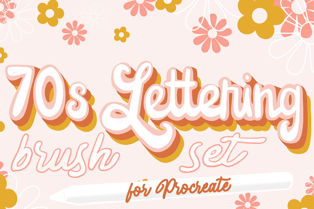 70s Lettering Procreate Brush Set, a Brushes & More by KDigitalStudio (Photo 1 of 7)