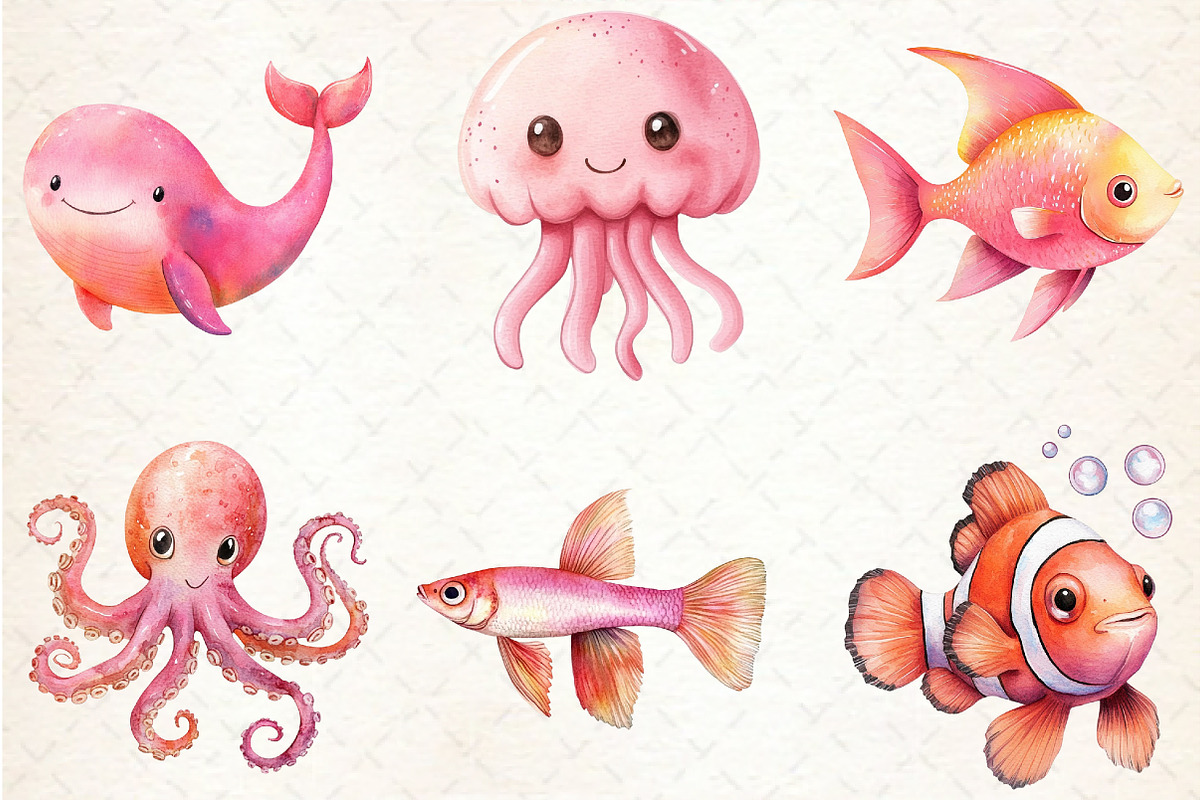 Watercolor Sea Animals Clipart, an Illustration by Rose Art (Photo 4 of 4)