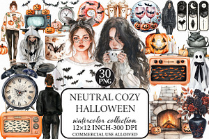 Neutral Cozy Halloween Clipart, an Illustration by Libby Wishes