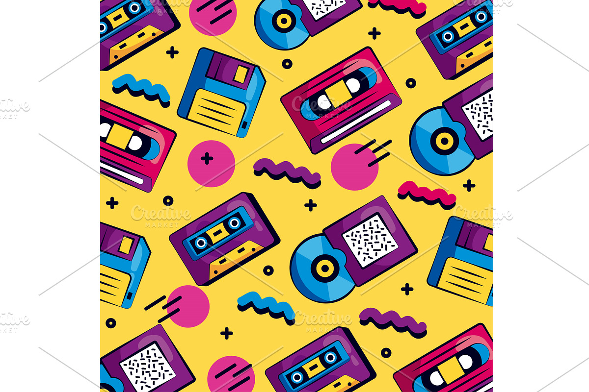 cassettes and compact disks pattern, a Texture Illustration by studiogstock