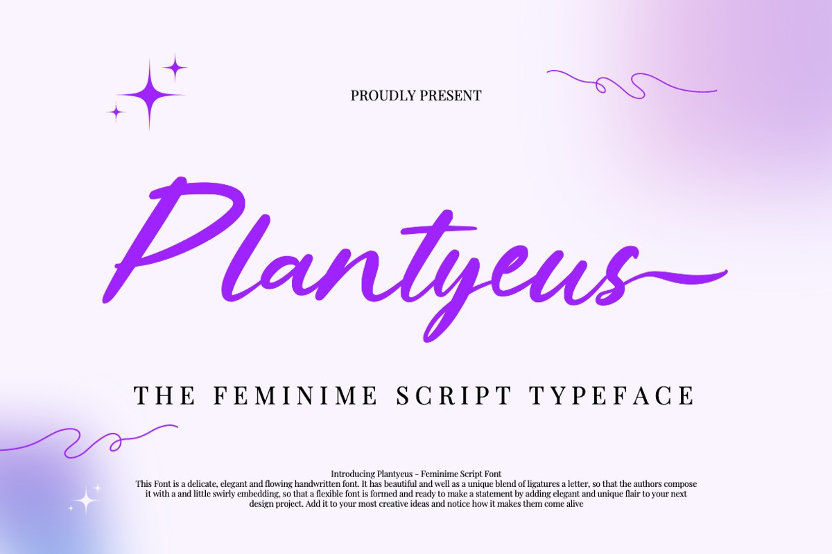 Plantyeus - Feminime Script Font, a Script Font by Dhabee (Photo 1 of 15)