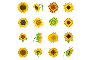 Sunflower Blossom Icons Set Vector