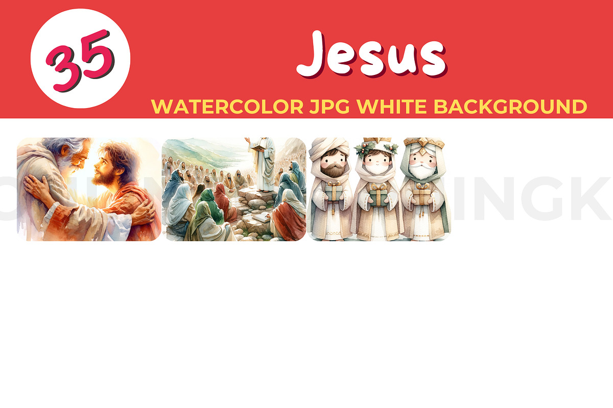 Jesus watercolor JPG white backgroun, an Education Illustration by John_Walker (Photo 1 of 3)