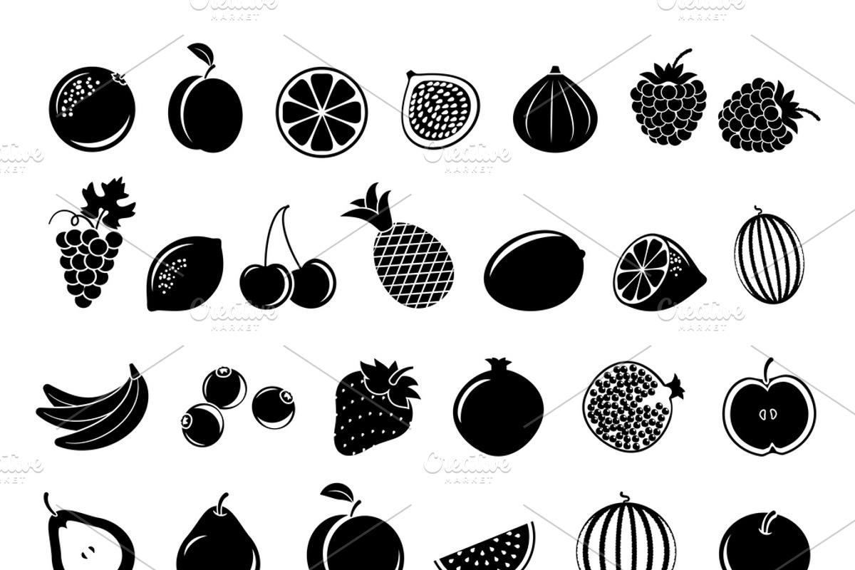 Black fruit icons, an Icon by Microvector