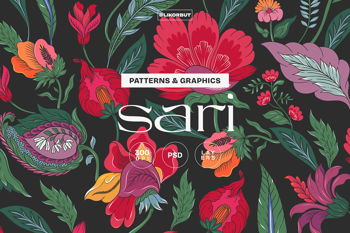 Sari Chintz Asian Ethnic Pattern, a Pattern Graphic by likorbut (Photo 1 of 11)