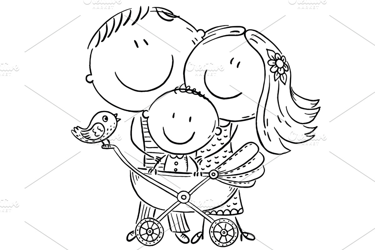 Family with a baby in baby carriage, a Person Illustration by Bubert Art (Photo 2 of 2)