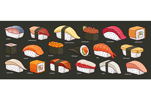 Sushi set vector illustration, a Food Illustration by Yayasya