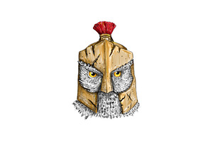 Owl Wearing Spartan Helmet Tattoo