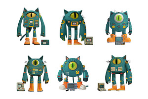 Cyberpunk kitty cartoon vector set, an Animal Illustration by Onyx