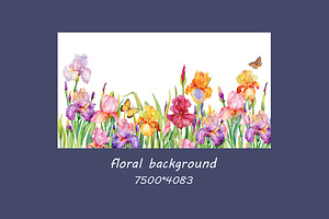 Iris Flowers. Watercolor Clipart