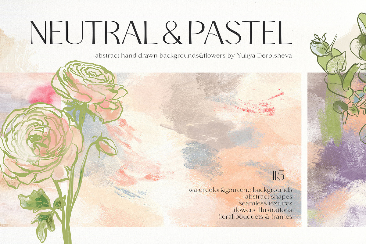 Neutral pastel background flowers, a Background Graphic by Yuliya Derbisheva (Photo 1 of 17)