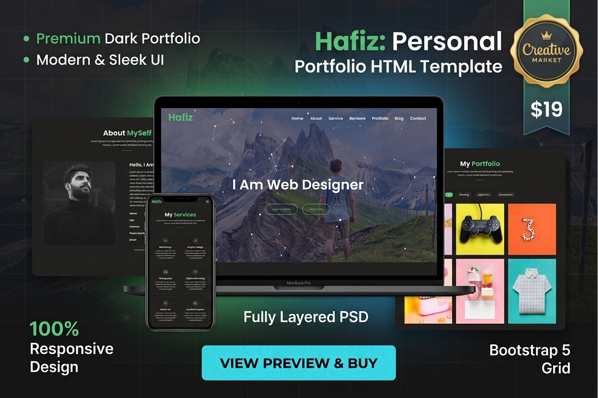 Hafiz - Dark Portfolio Resume HTML, a HTML Template by Themeplaza (Photo 1 of 6)