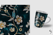 Teal Embroidered Rhinestones Velvet, a Pattern Graphic by Creative Store (Thumbnail 3 of 5)