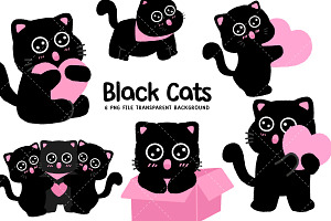 Cute Black Cat Clipart Set, an Animal Illustration by Nattapohncha