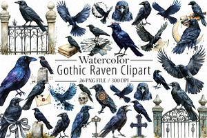Gothic Raven Clipart, an Illustration by Libby Wishes