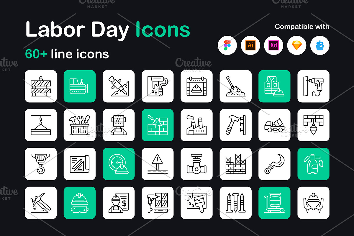 Labour Day Linear Icons Pack | Creative Market