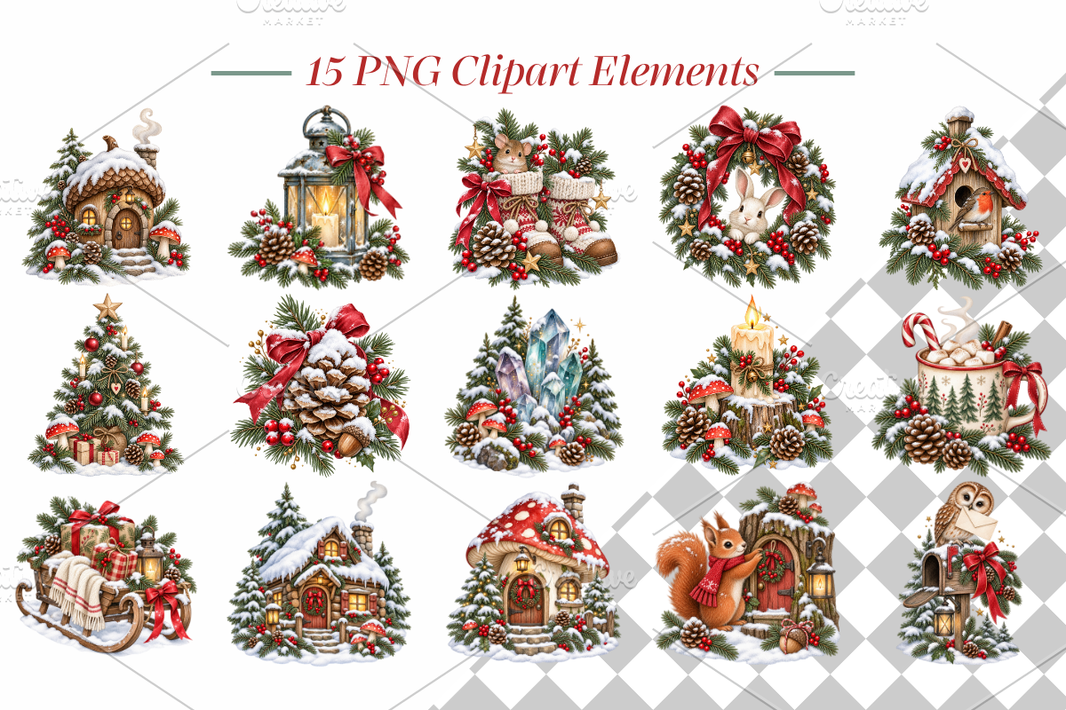 Cozy Christmas Clipart Bundle PNG, a Seasonal Illustration by Ink Gallery (Photo 3 of 8)