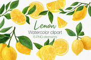 Lemon fruit watercolor clipart, a Decorative Illustration by Anntre (Thumbnail 1 of 4)