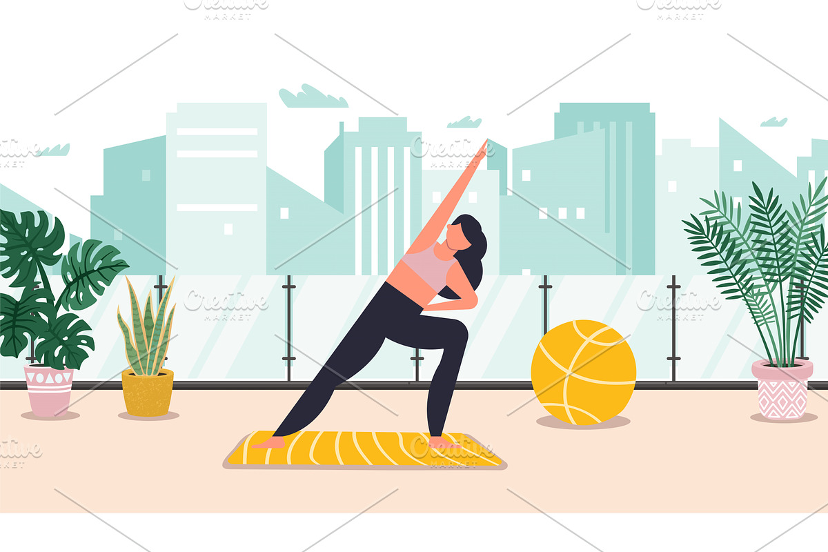 Sportswoman practices yoga training, a Sport Illustration by winwin.art