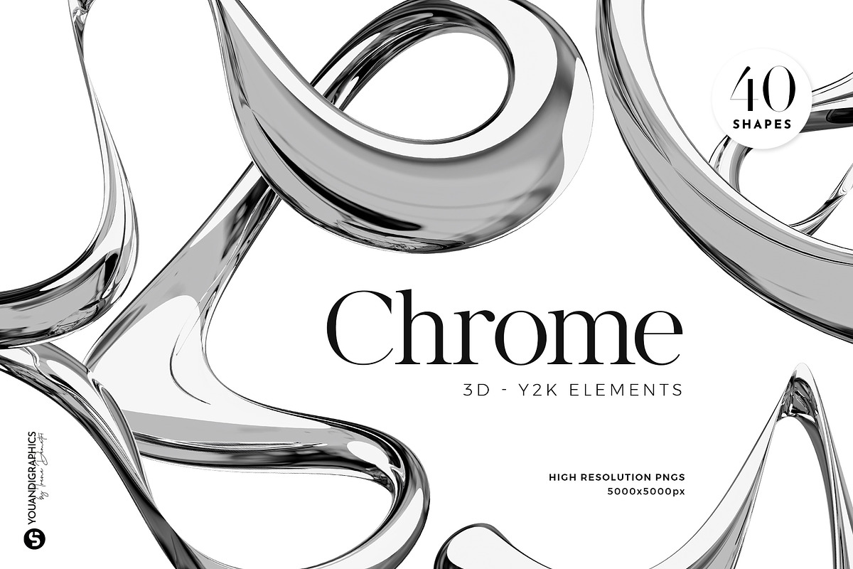 Liquid Chrome Abstract 3D Elements, an Object Graphic by Youandigraphics (Photo 1 of 13)