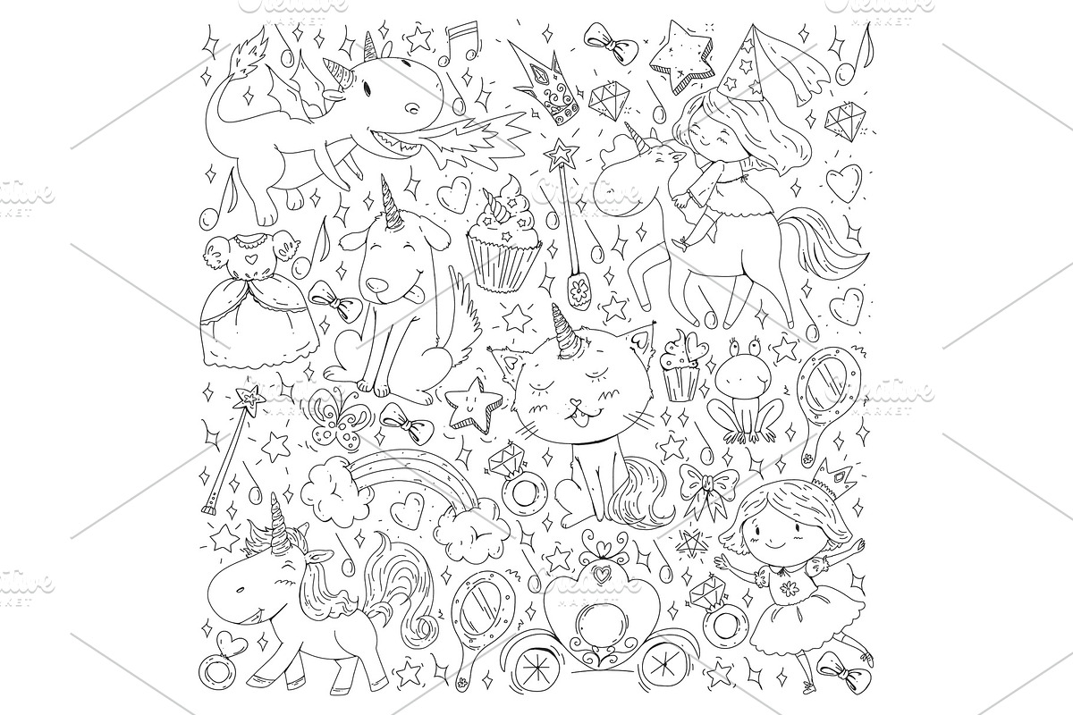 Fairy princess and magical unicorns, an Animal Illustration by Doodle