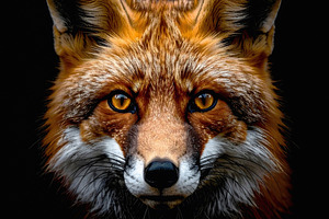 Intense closeup portrait of a red fox with piercing eyes, an Animal Photo by GoodGoods