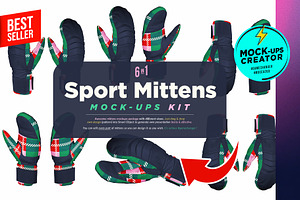 Sport Mittens Gloves 6xMock-ups