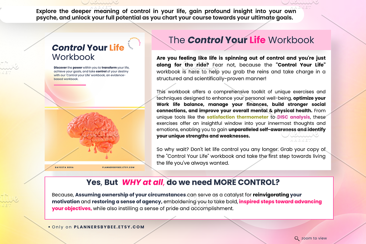 Self-Love & Anxiety Control Workbook, a Print Template by PlannersByBee (Photo 3 of 4)