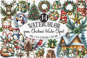 Green Christmas Winter Clipart, an Illustration by Designking