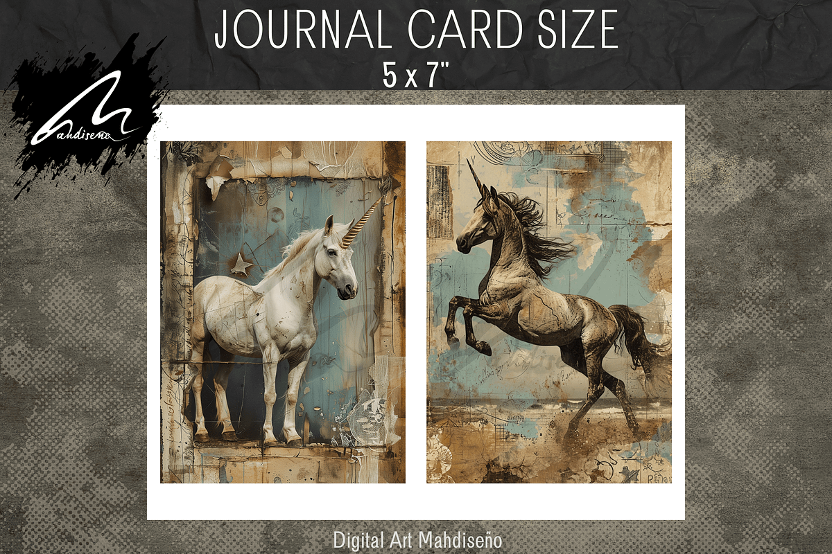Shabby Grunge Unicorn Wonders, an Animal Illustration by Digital Art Mahdiseño (Photo 6 of 7)