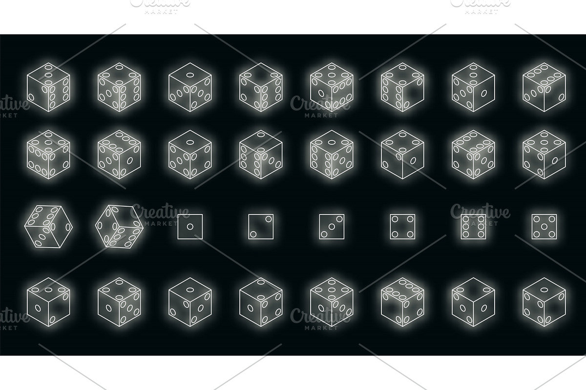 Dice icons set vector neon, an Object Illustration by Ylivdesign