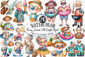 Funny Summer Old Couple Clipart, an Illustration by Designking